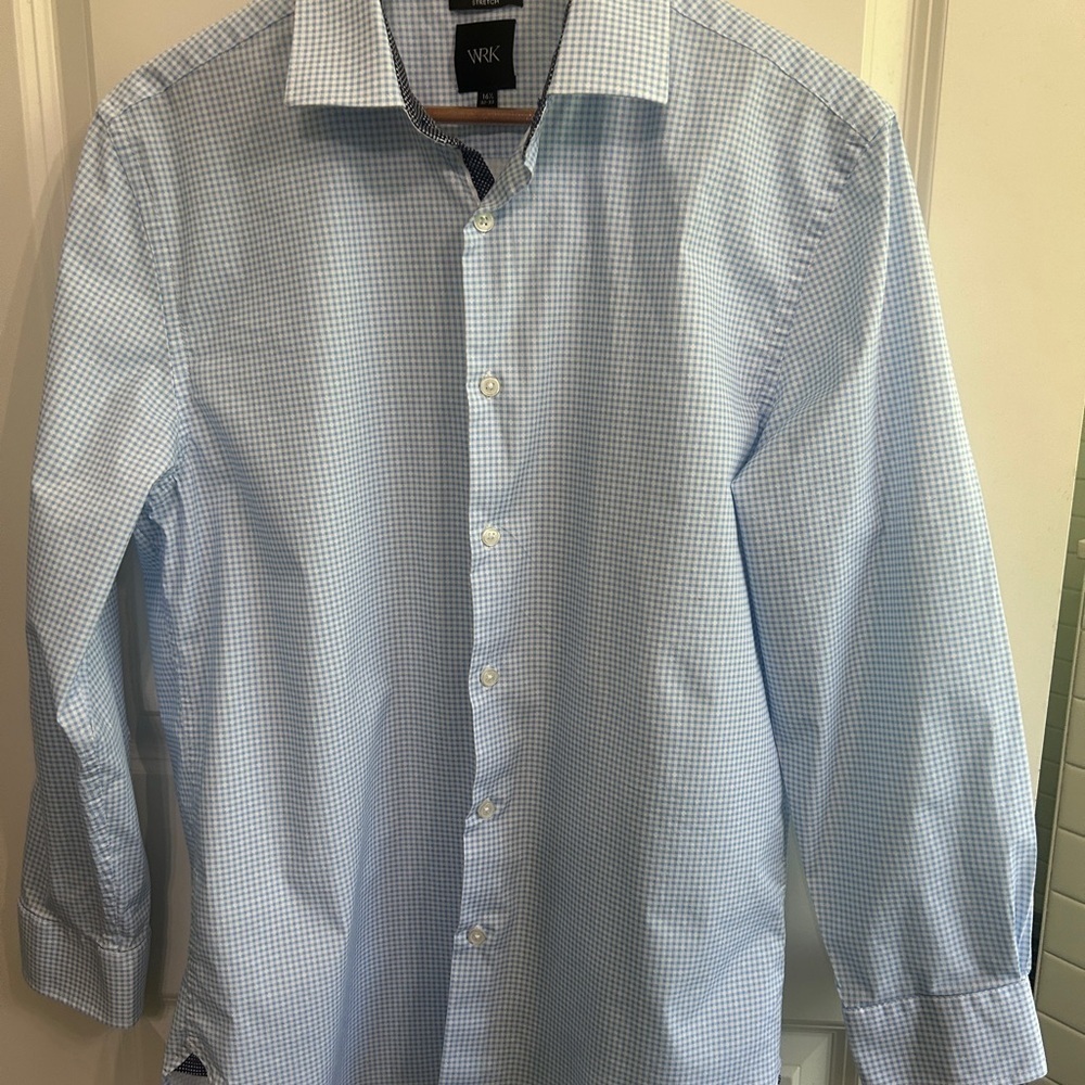EUC like new WRK Blue and White Dress Shirt with Contrasting Collar and Cuffs